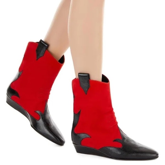 Giuseppe Zanotti Mascolina 30 Tubo Red Suede Black Leather cowboy Boots EU 40 - Picture 1 of 9